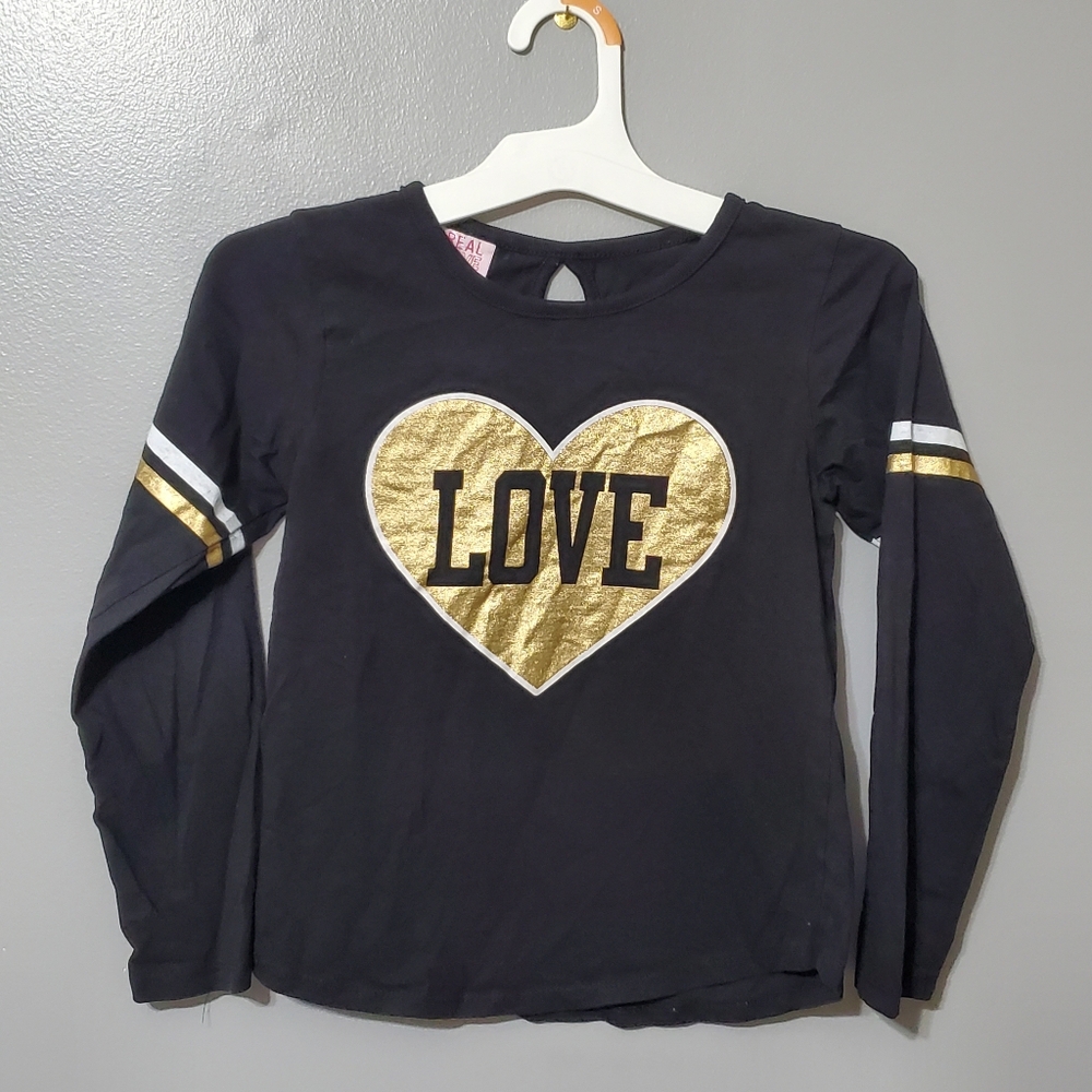 Real Love Girls Long Sleeve Shirt with Gold Heart Design Size 10/12